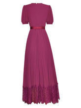 Load image into Gallery viewer, Alora Short sleeve Sashes Applique Sequin Embroidery Lace Purple pleated Dress