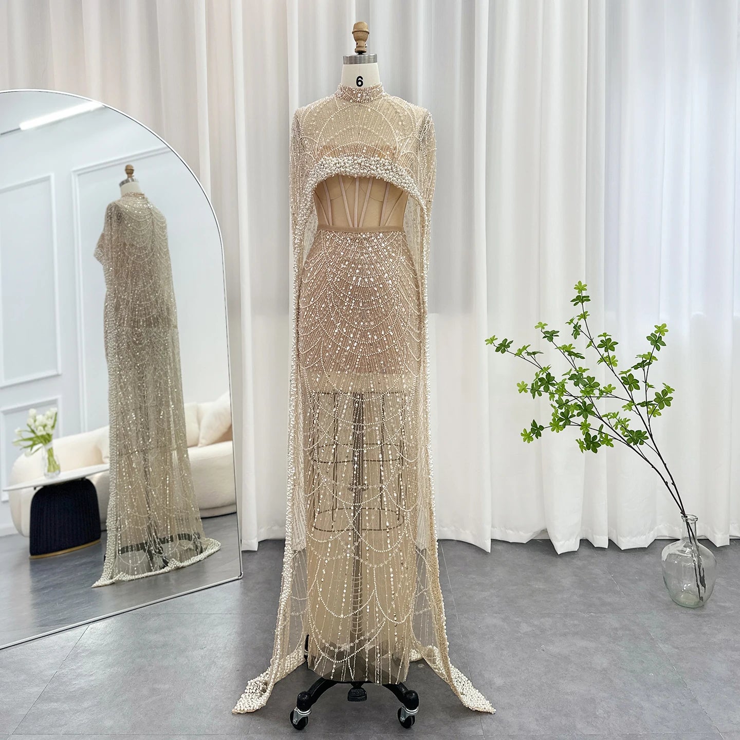 Luxury Pearl  Evening Dress with Cape