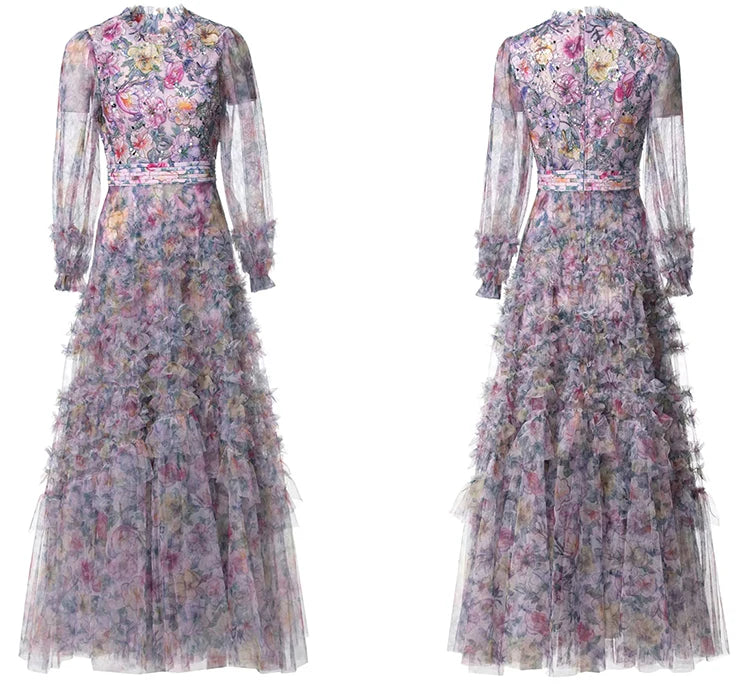 Ruby Sequins Floral Embroidery Mesh Dress