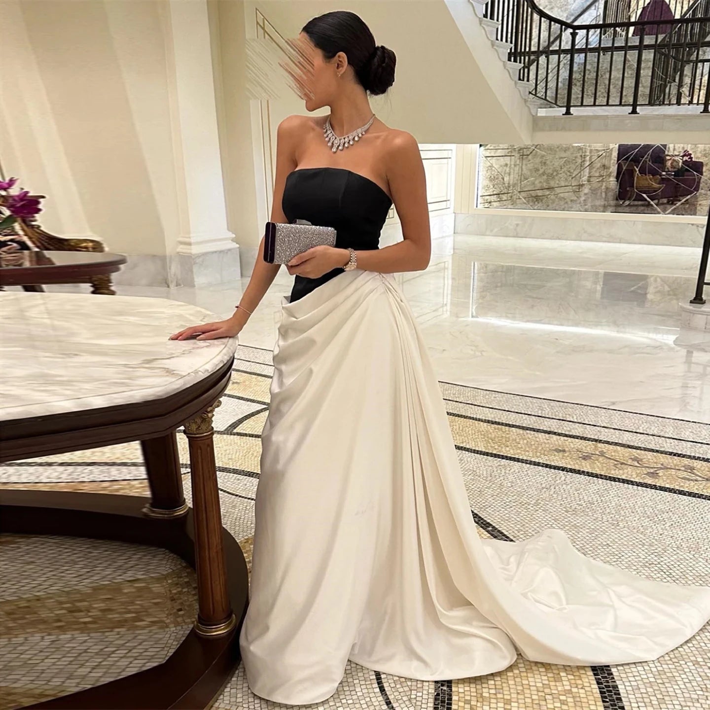 Mabel Elegant Black and White Evening Dress