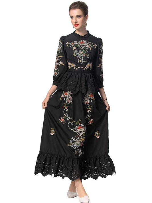 Morocco Vintage Floral Embroidery Dress