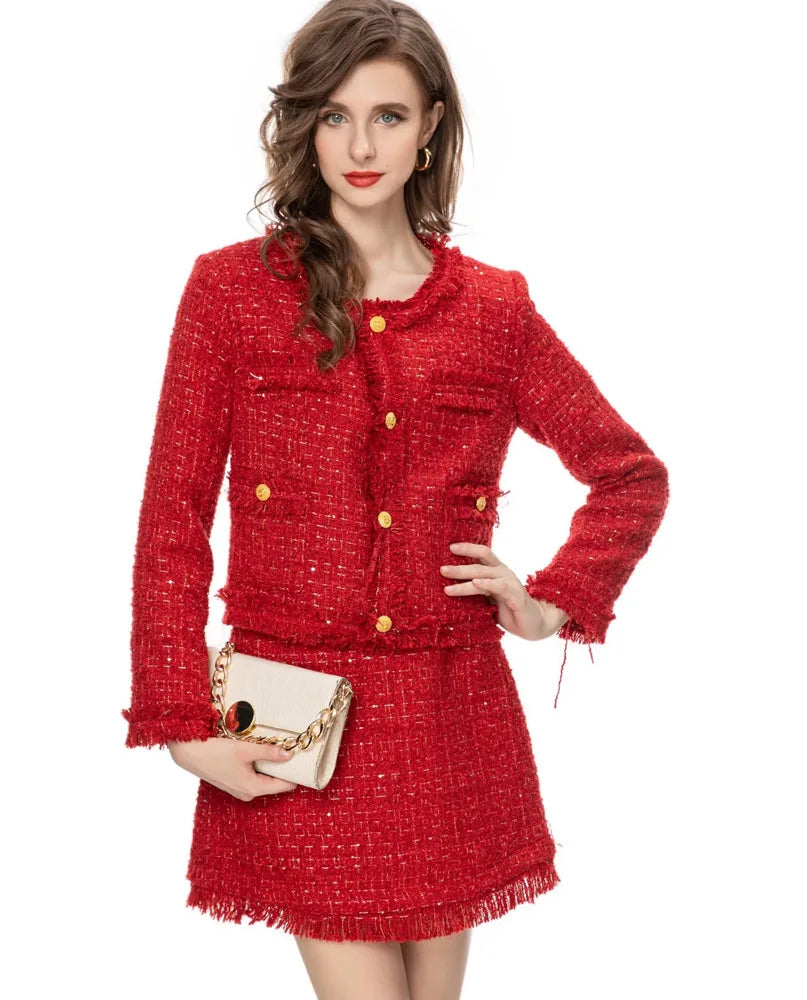 Rayna Single Breasted Tweed Skirt Set