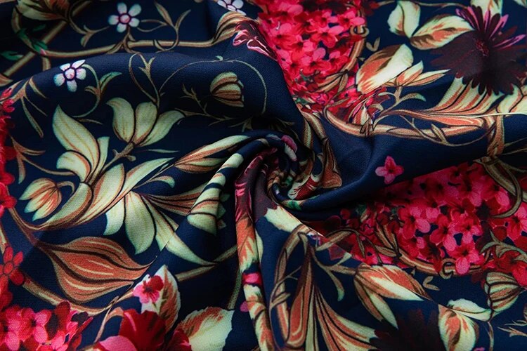 Devonsola Turn-down Collar Long Sleeve Lace-up Shirt+Skirt Flower Print Vintage 2 Piece Set