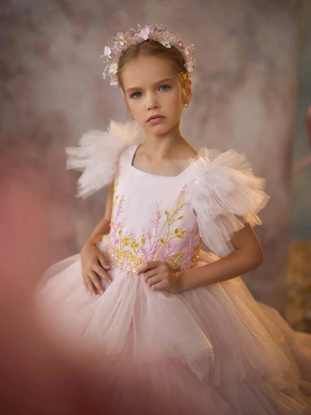 Ginary Luxurious Beaded Tiered Tulle Long Wedding Party Gown Dress