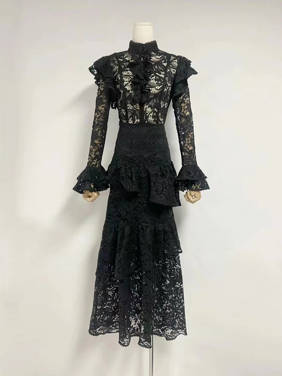 Anne Solid Spliced Lace Up Two Piece Set