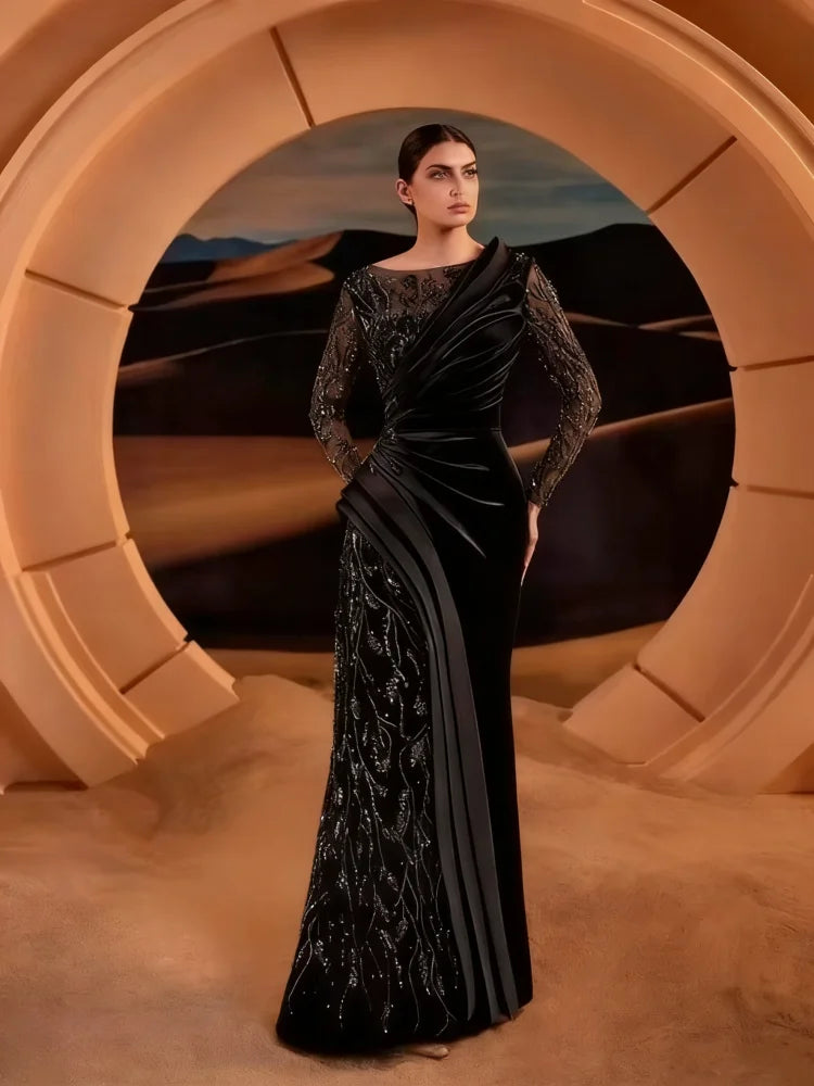 Heaven Olive Green Evening Dress Long Sleeve Sparkling Mermaid Ball Gown