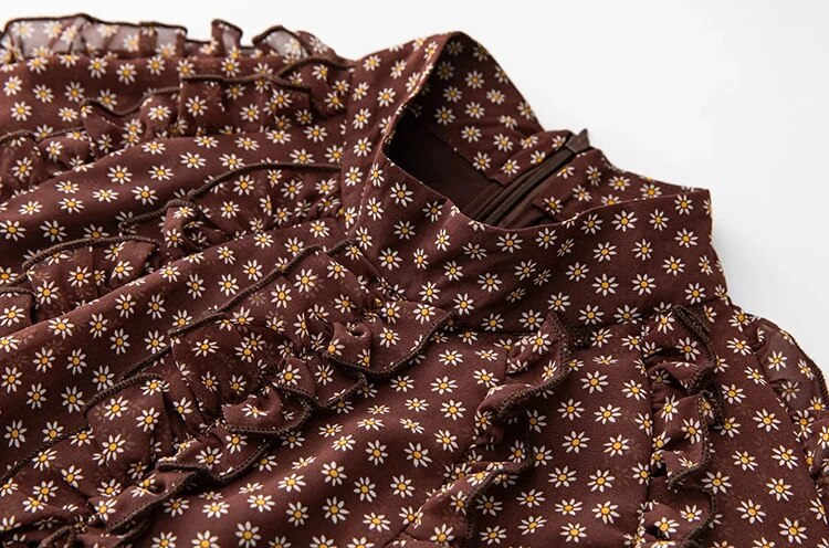 Whytley Stehkragen Laternenärmel Rüschengürtel Blumendruck Vintage Urlaubskleid