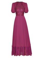 Load image into Gallery viewer, Alora Short sleeve Sashes Applique Sequin Embroidery Lace Purple pleated Dress