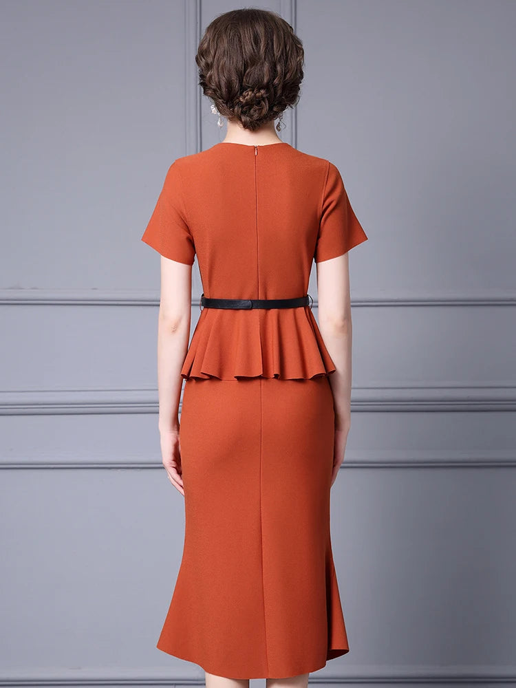 Eve O-Neck Collar Sashes Draped Elegant Empire Office Lady Style Trumpet Dress