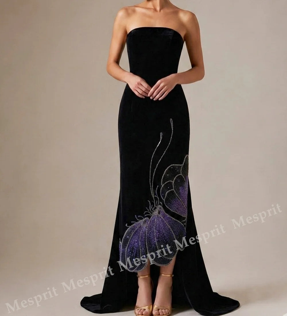 Melissa Luxury Glitter Evening Gowns for Banquet High Quality Strapless Straight Midi Dresses Formal  Party Gown Exquisite