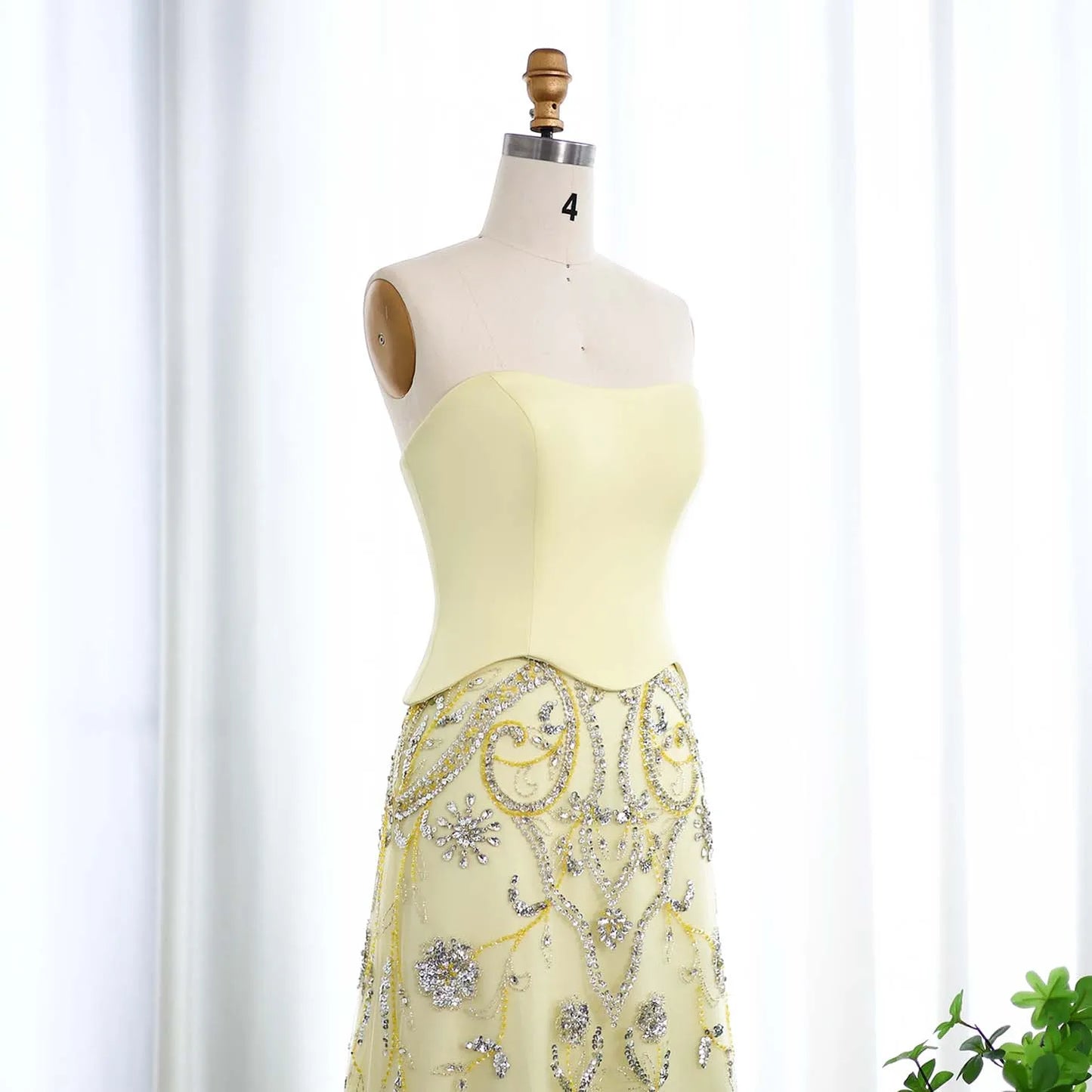 Sage Green Yellow Luxury  Evening Dress