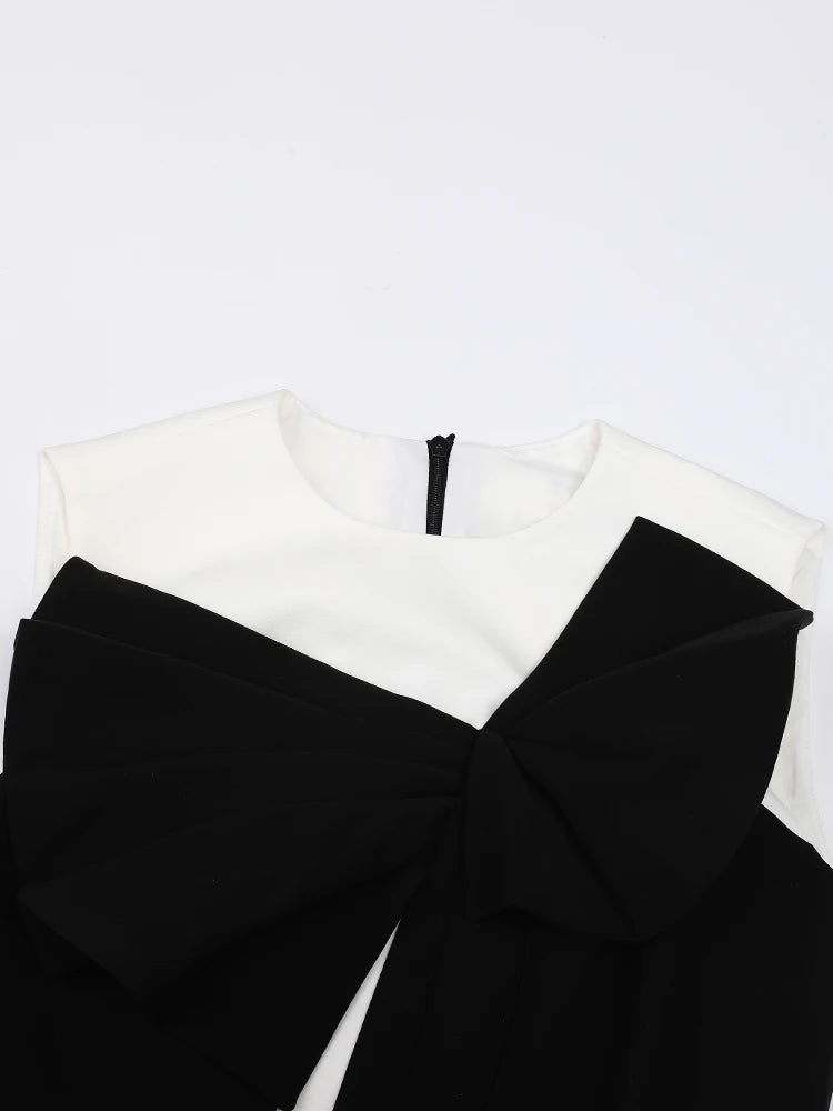 Naima Contrast Color Split Bow Slim Sleeveless Dress