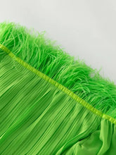 Load image into Gallery viewer, Zaynab Slash Neck Flare Sleeve Feathers Patchwork Draped Dress