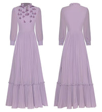 Load image into Gallery viewer, Wrenley Lace Up Collar Lantern Sleeve Ruffle Elegant Party Midi Dress