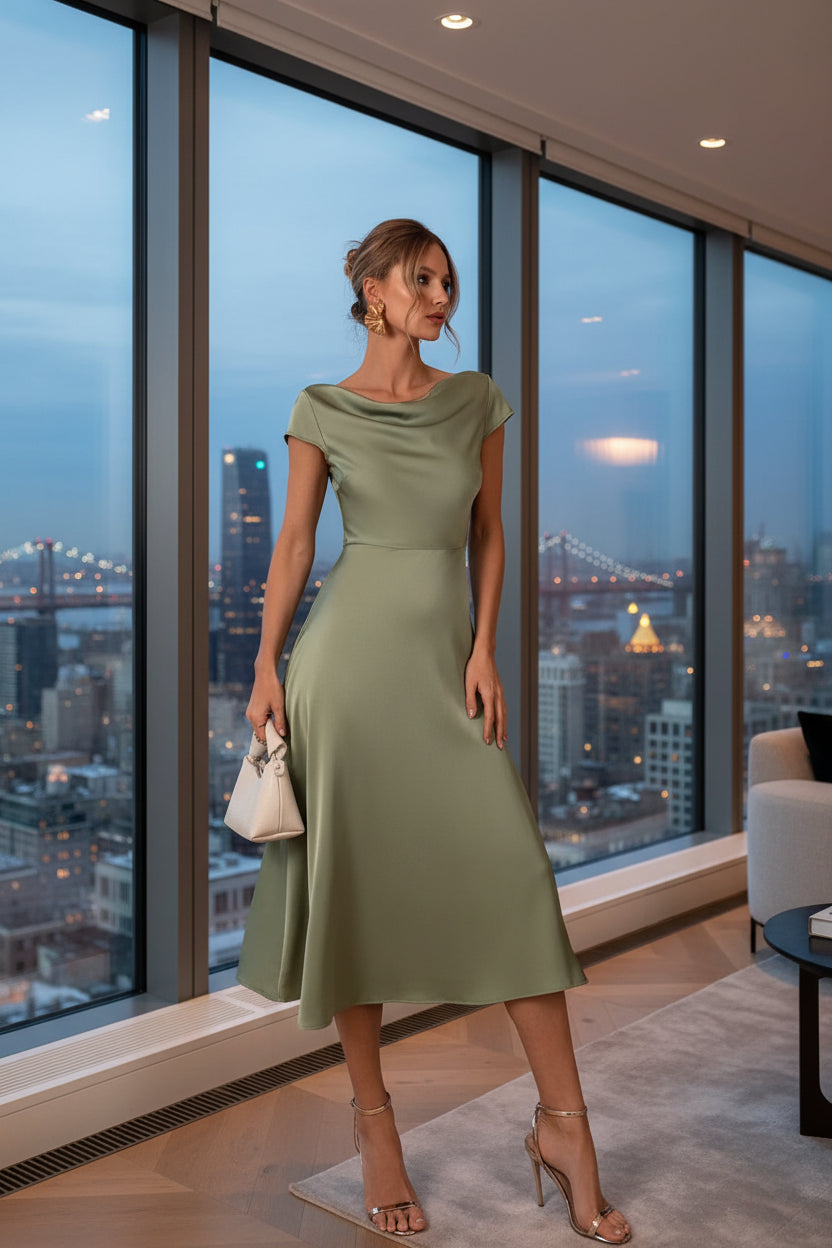 Imee Silk Dress Slit Satin Satin Long Skirt European and American Fashion High-end