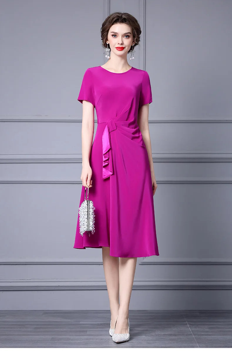 Clare O-Neck Collar Ruched Lace-up Slim Empire Office Lady Style A-LINE Dress