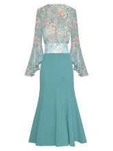 Load image into Gallery viewer, Kinley V-Neck Flare Sleeve Tops + Mermaid Skirt Two Pieces Set