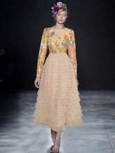 Load image into Gallery viewer, Aya Dress Mesh O-Neck Floral Embroidery Cascading Ruffle Elegant Party High Waist Dress