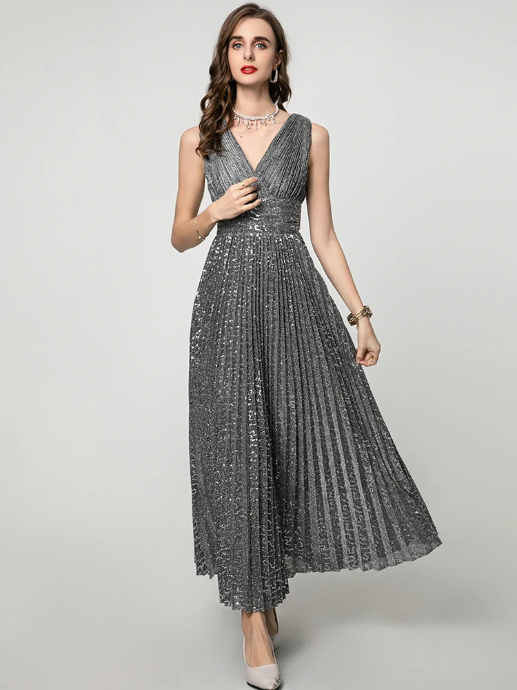 Lila Sequin Pleated Dress