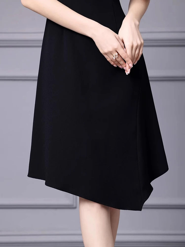 Cielo O-Neck Butterfly Sleeve Beading Appliques Contrasting Colors Office Lady Dress