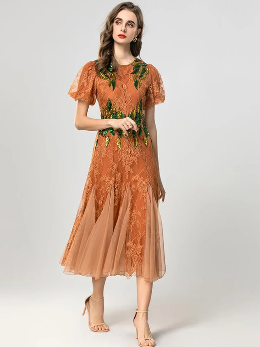 Zola Sequins Embroidery Lace Dress