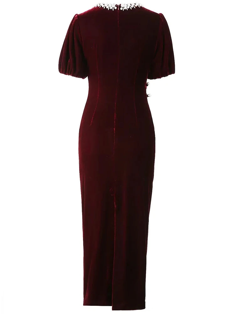 Merrill Crystal Beading Velvet Dress