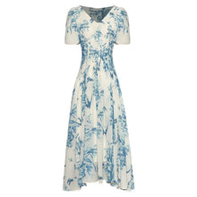 Load image into Gallery viewer, Terra V-Neck Puff Sleeve Beading Floral  Midi Dress