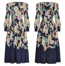 Load image into Gallery viewer, Eliza O-Neck Lantern Sleeve Flower Print Vintage Party Long Dress