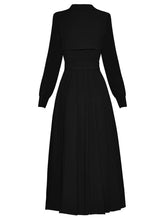 Load image into Gallery viewer, Marleigh  Turn-down Collar Long Sleeve Lace-up Solid Color Office Lady Pleated Dress