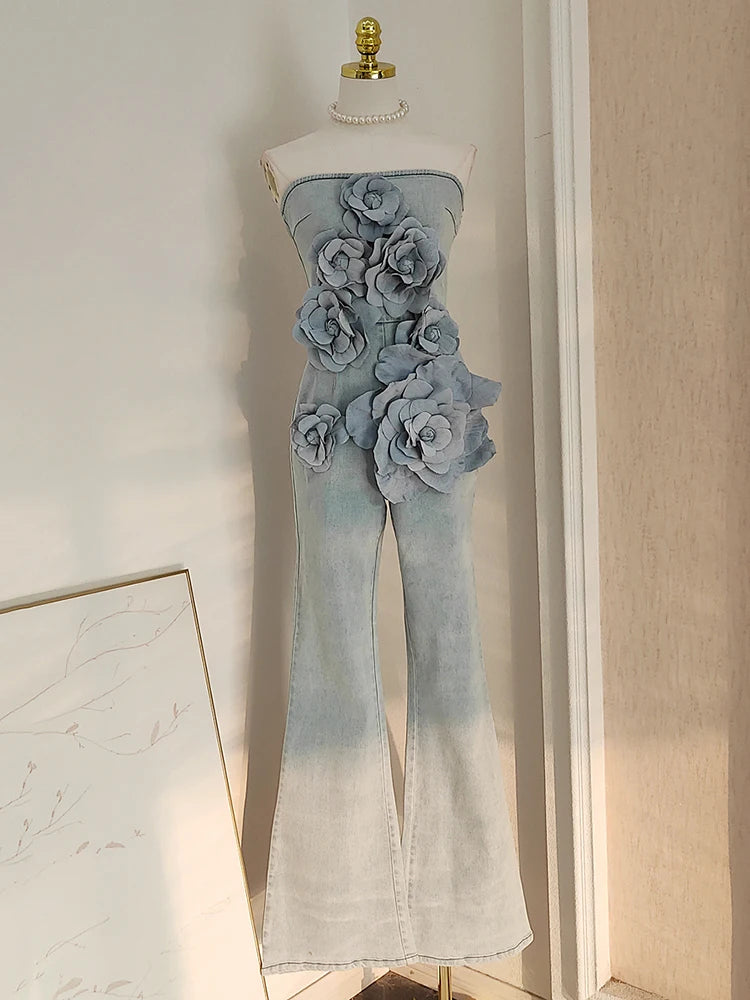 Avianne 3D Flower Spliced Strapless Jumpsuit