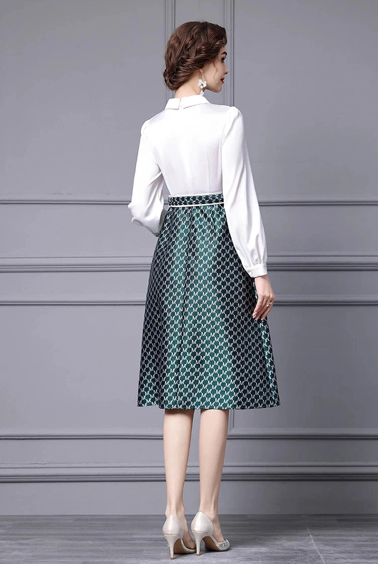 Claire Single-Breasted Fake Two Pieces Gingham Pocket Slim-Fit Dress