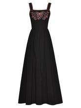 Load image into Gallery viewer, Emiliano  Strap Sleeveless Butterfly Embroidery High Waist Black Vintage Dress