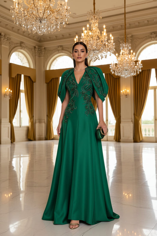 Cassey A-line Evening Dresses Floor-length V-neck Sleeveless Prom Gown