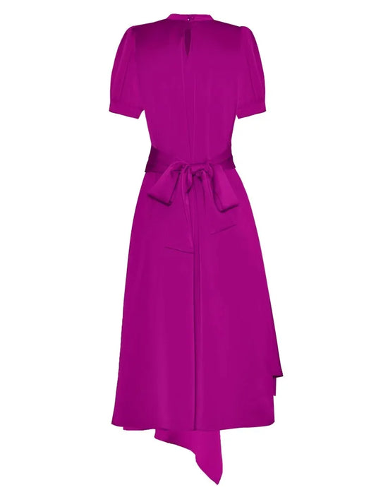 Manuela Stand Collar Short Sleeve Folds Lace-up Elegant Party Dress