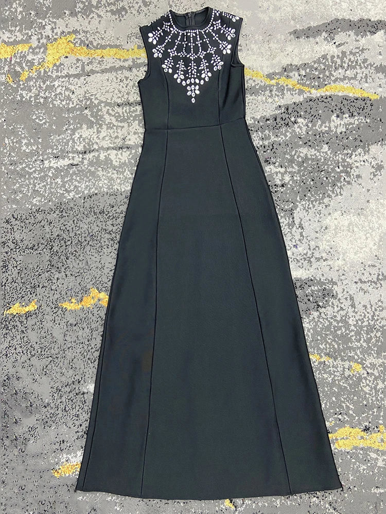 Ramona Splice Round Neck Sleeveless Black Banquet Dress