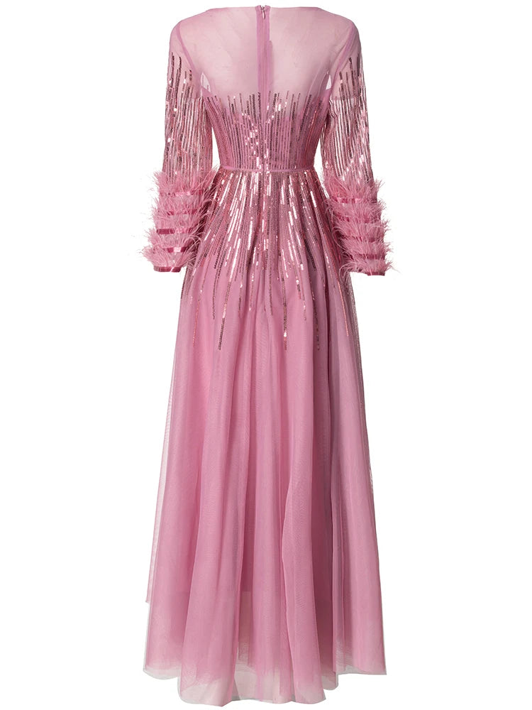 Milan Feathers 3/4 Sleeves Elegant Maxi Dress