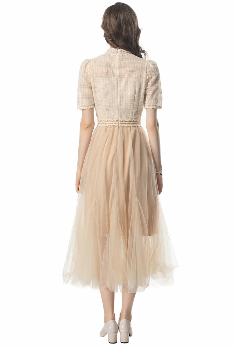 Lena Short-Sleeved High Waiste Lace-Up Vintage Elegant Party Dress