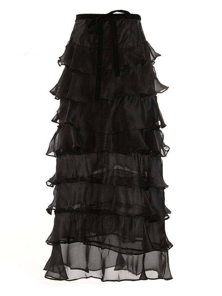 Tania High Waist Lace-up Ruffles French Style Skirt