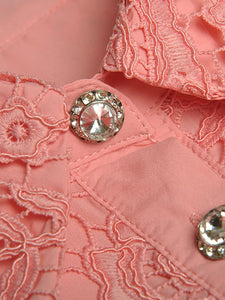 Arlette Turn-down Collar Short Sleeve Crystal Button Dress