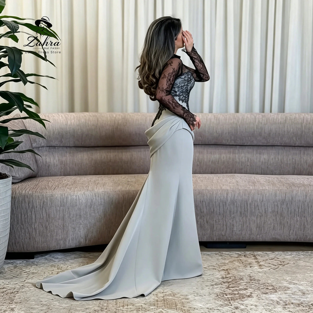 Leigh Lace Prom Dresses High Neck Long Sleeve Evening Dresses