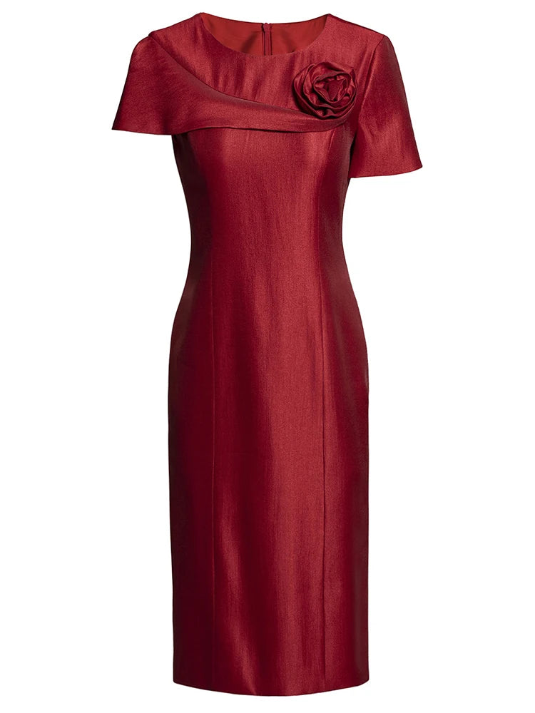 Marina Three-dimensional Decoration Floral Luxury Style Party Elegant Pencil Dress Red / XL Marina Three-dimensional Decoration Floral Luxury Style Party Elegant Pencil Dress Red / XL