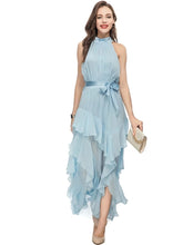 Load image into Gallery viewer, Marigold Stand Collar Sleeveless Belt Ruffles Long Dress