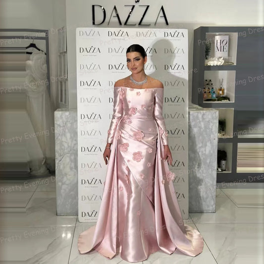Loreal Pink Evening Dresses Sexy Mermaid Flowers Prom Gown