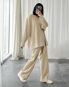 Two Pieces Suits Pullover Tops And Wide Legs Pant Sporty Terry Outfits Spring 2024 Casual Set