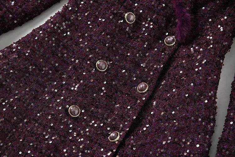 Brittany Double Breasted Sequins Tweed Coat