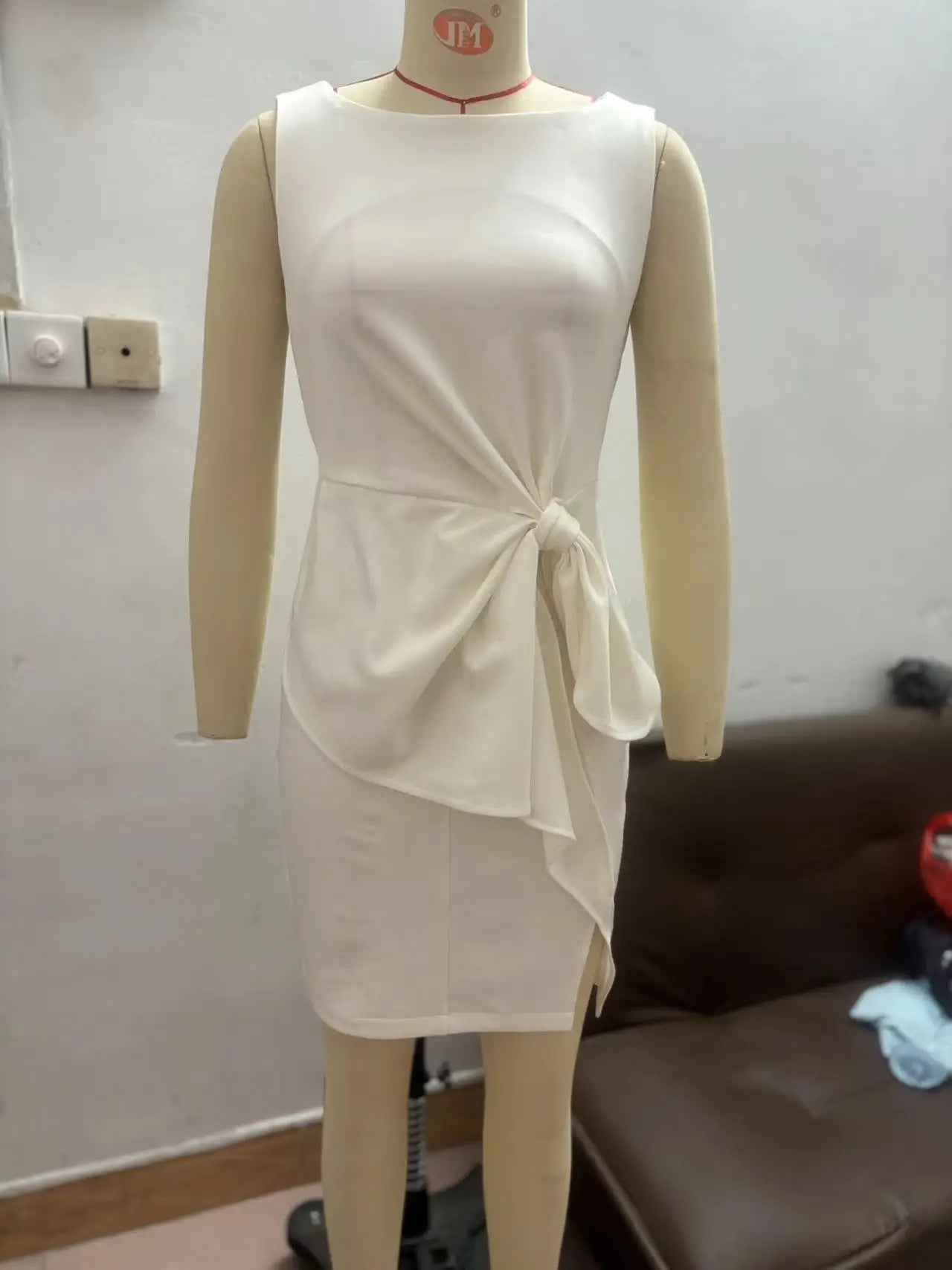 Dimples O-neck Sleeveless White Elegant Bow Slim Party Red Evening Slit Vest Skirt