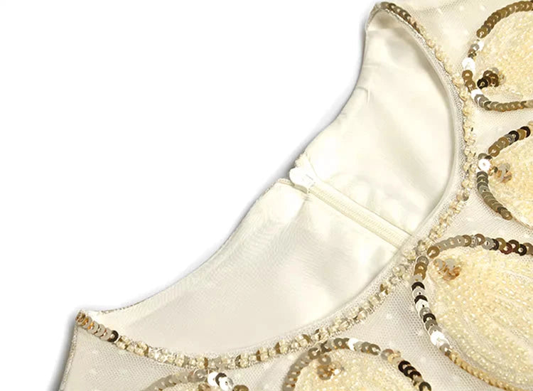 Alice O-Ausschnitt Laterne Ärmel Pailletten Perlen Elegantes Ballkleid