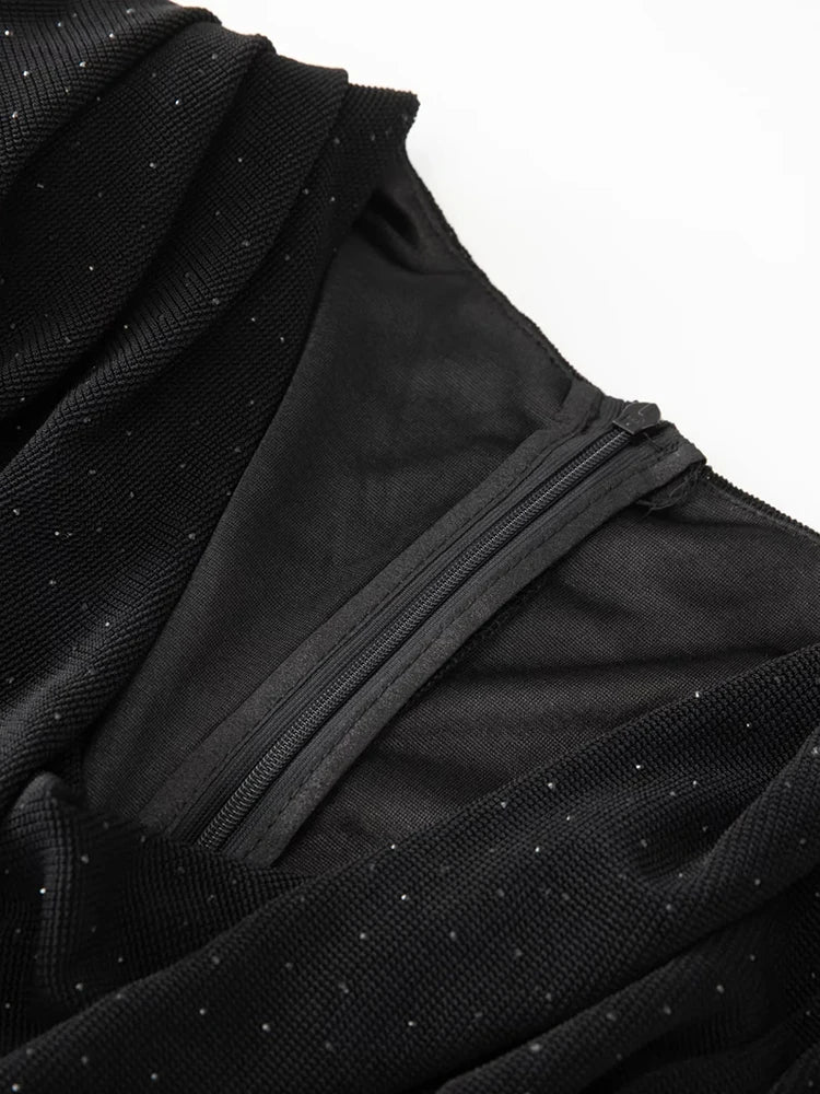 Dorcas Pile Collar Short Sleeve Metal Sashes Elegant Party Slit Dress