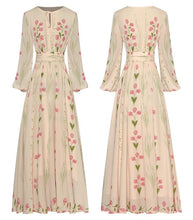 Load image into Gallery viewer, Aurora  O-Neck Lantern Sleeve Flowers Print  Vintage Party Long Dress