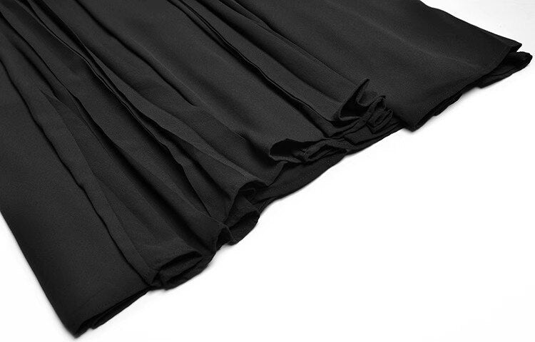 Valentina Frühherbstkleid Damen V-Ausschnitt Langarm Stickerei Gürtel Vintage Party Schwarzes Kleid